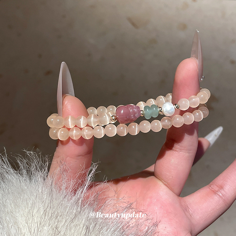 Pulsera de perlas de agua dulce de calcedonia de ojo Pixiu Pulsera de lujo ligero Pulsera de alta gama Pulsera de temperamento de moda de nicho