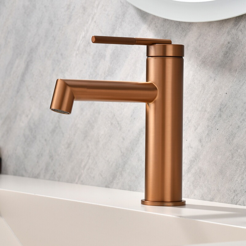 Luxurious All-Copper Rose Gold Basin Faucet, Hot and Cold Water, All-Copper Bathroom Countertop Basin, Gold High Faucet