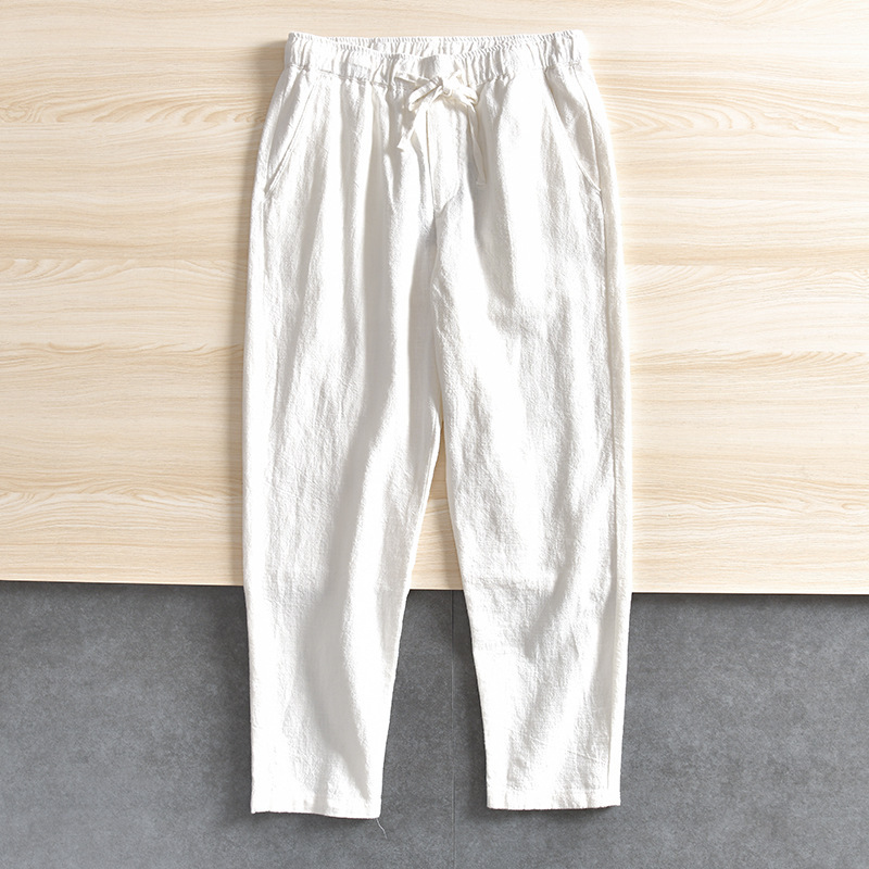 Tejido de tecnología DuPont! ¡Ramio natural! Comercio exterior verano transpirable algodón lino cintura elástica pantalones casuales rectos hombres