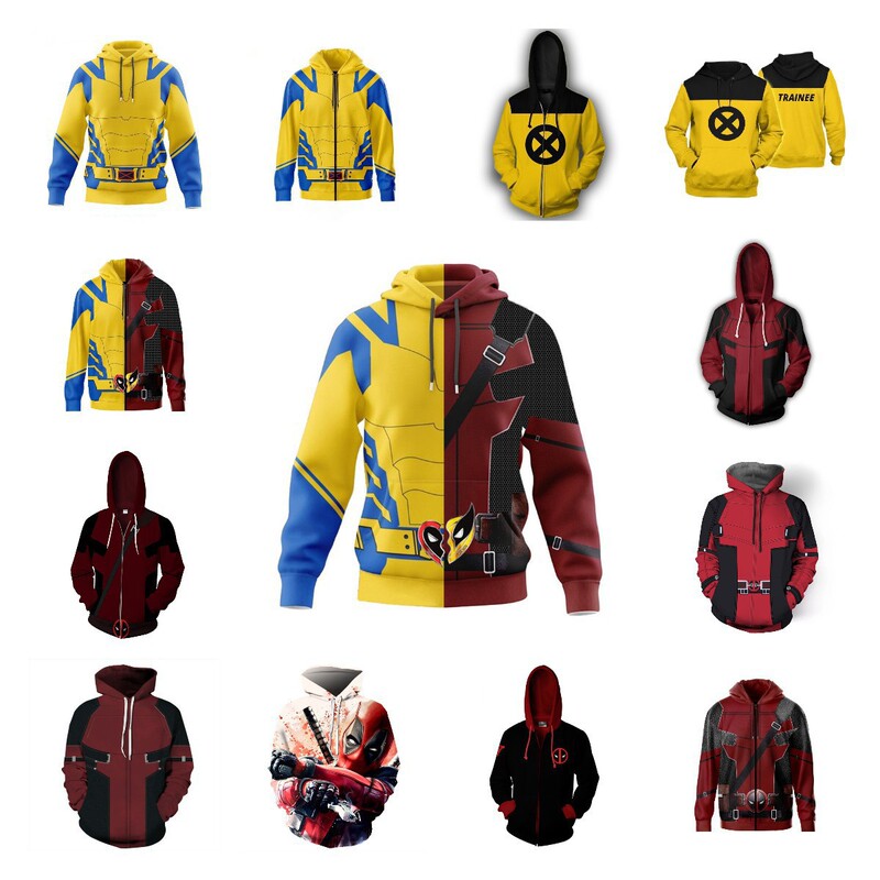 Cross-border new autumn and winter new Deadpool hooded sweater men's 3D digital printing zipper loose hooded sweater