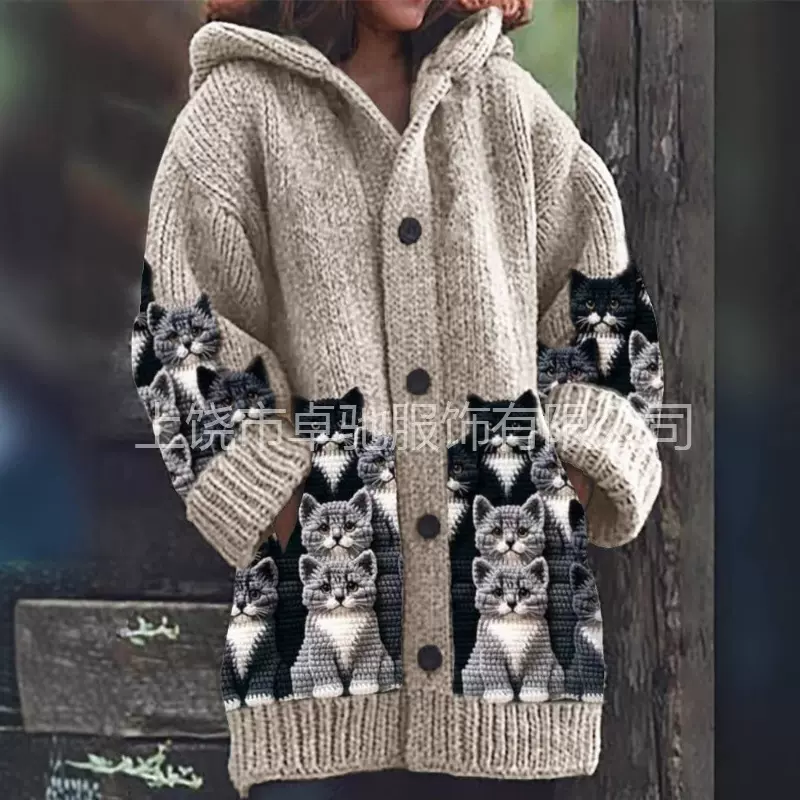 2025跨境外贸亚马逊独立站新款万圣节动物3D印花休闲连帽披风外套