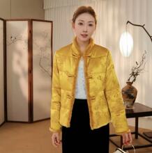 2025新款新中式国风女装秋冬新款宋锦提花盘扣毛毛拼接棉服短款