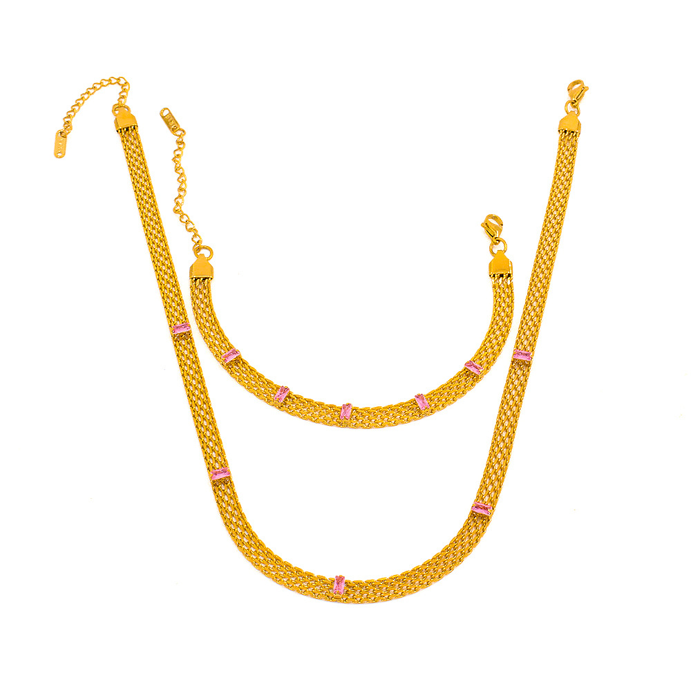 Inlaid Zircon Design Retro Style Retro Geometric Titanium Steel Inlaid Zircon Necklace