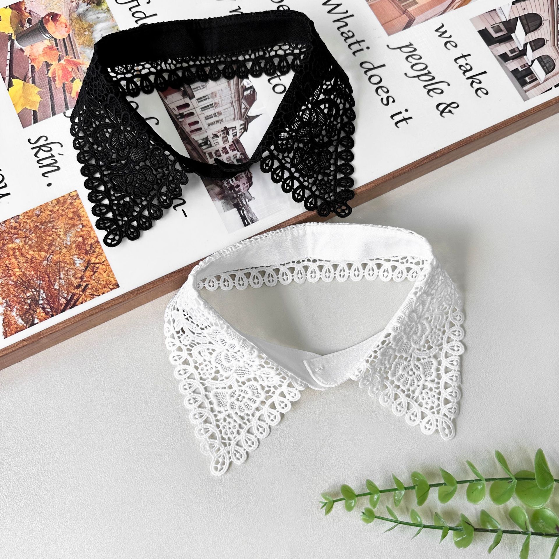 Collar falso de encaje blanco y negro soluble en agua collar decoración de gancho delicado collar universal suéter de moda camisa accesorios collar