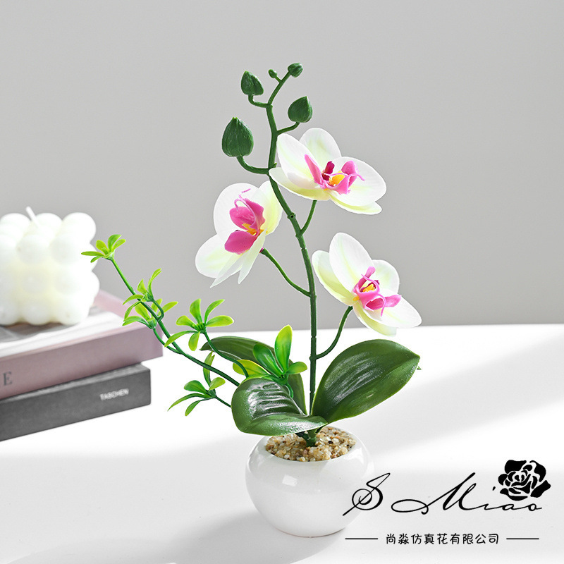 Flor artificial popular de cuatro cabezas Phalaenopsis mini bonsai artificial planta verde decoración creativa flor artificial Yiwu olla artificial image 5