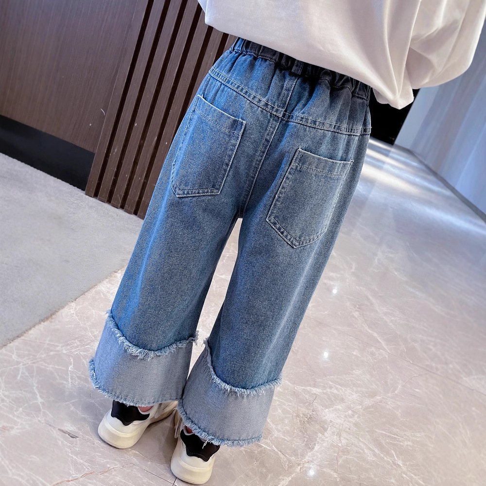 Nuevos jeans de chicas primavera y otoño de piernas anchas pantalones de primavera para niños pantalones rectos de chicas pantalones chinos image 4