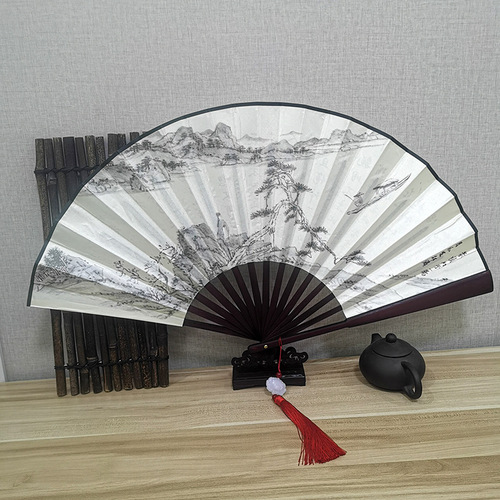 8 inch 10 inch fan women's folding fan men's Chinese style ancient fan summer daily fan silk fan hanging tassel fan pendant wholesale