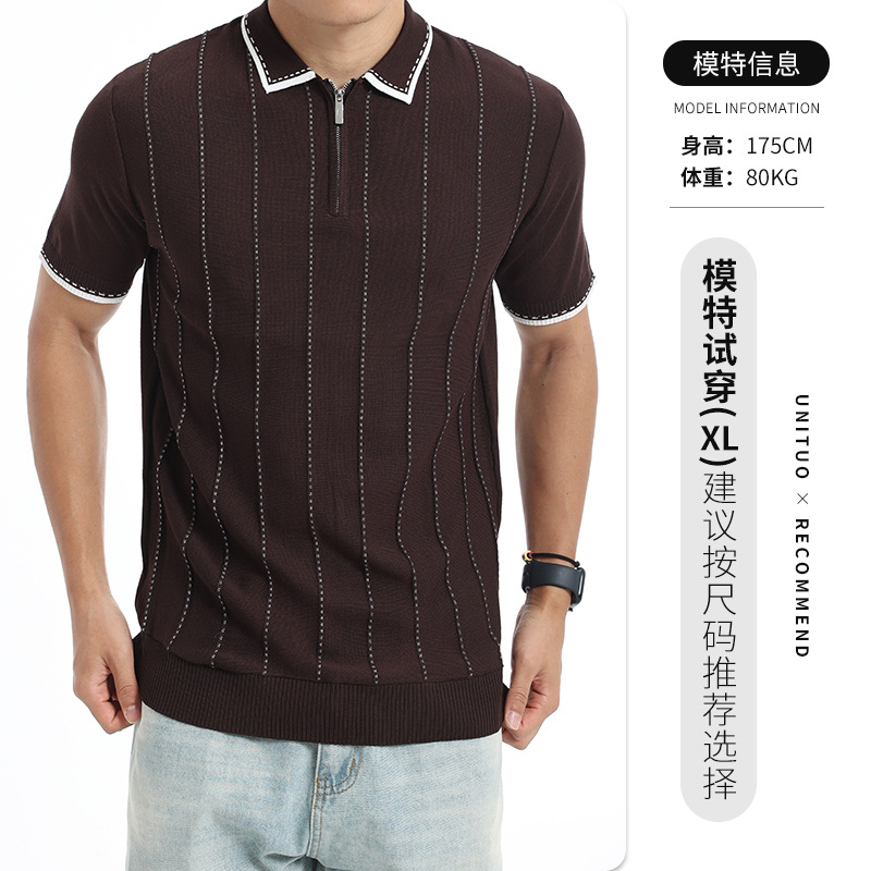 Europa y los Estados Unidos vieja camiseta de polo de punto de hombre con solapa vertical rayas de manga corta de negocios casual ropa de hombre camiseta de verano