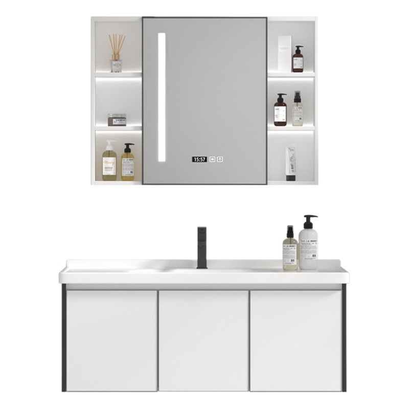 Mueble de baño de aluminio de espacio de cerámica lavabo integrado lavabo de aleación de aluminio combinación de gabinete de baño