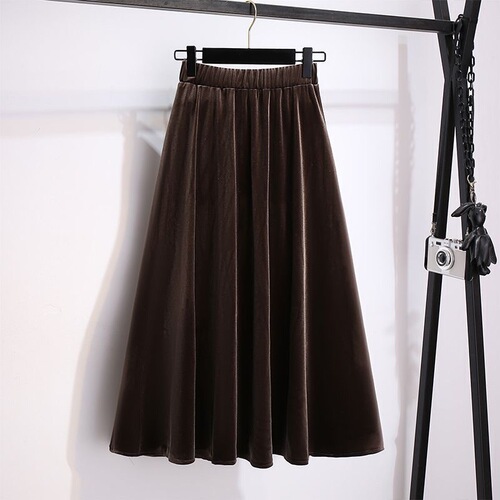 Plus Size Autumn/Winter High-Waisted A-Line Satin Semi-Body Skirt for Women, Loose Waist Slimming Long Dress