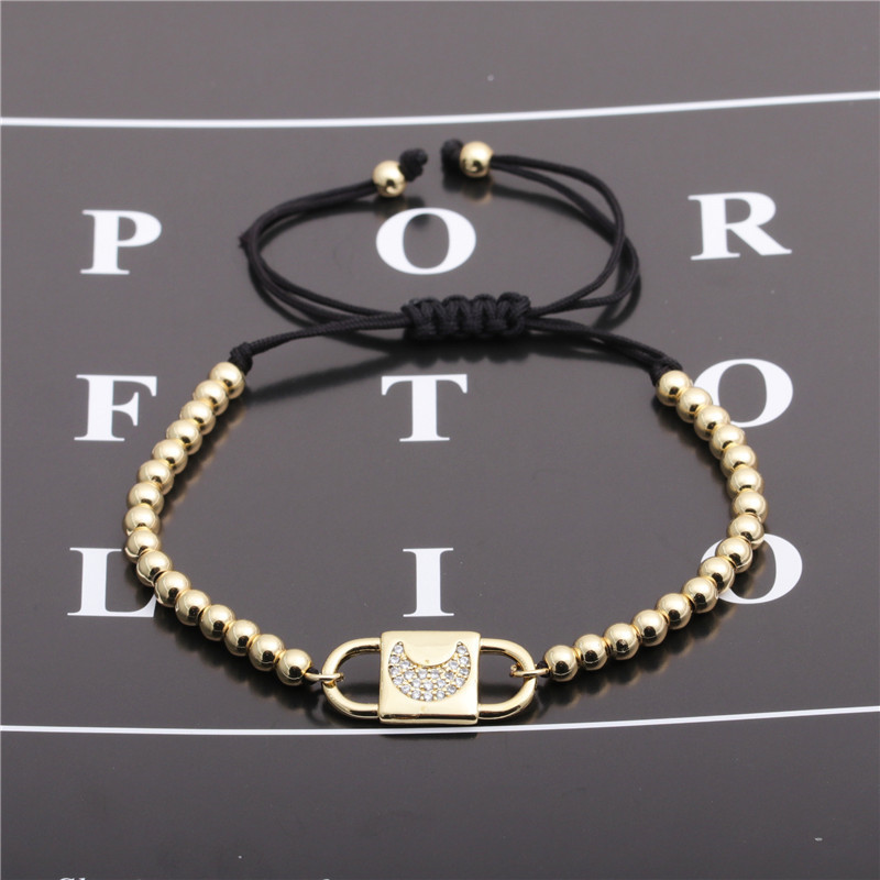 Simple Zircon Moon Copper Beads Black Rope Adjustable Bracelet display picture 6