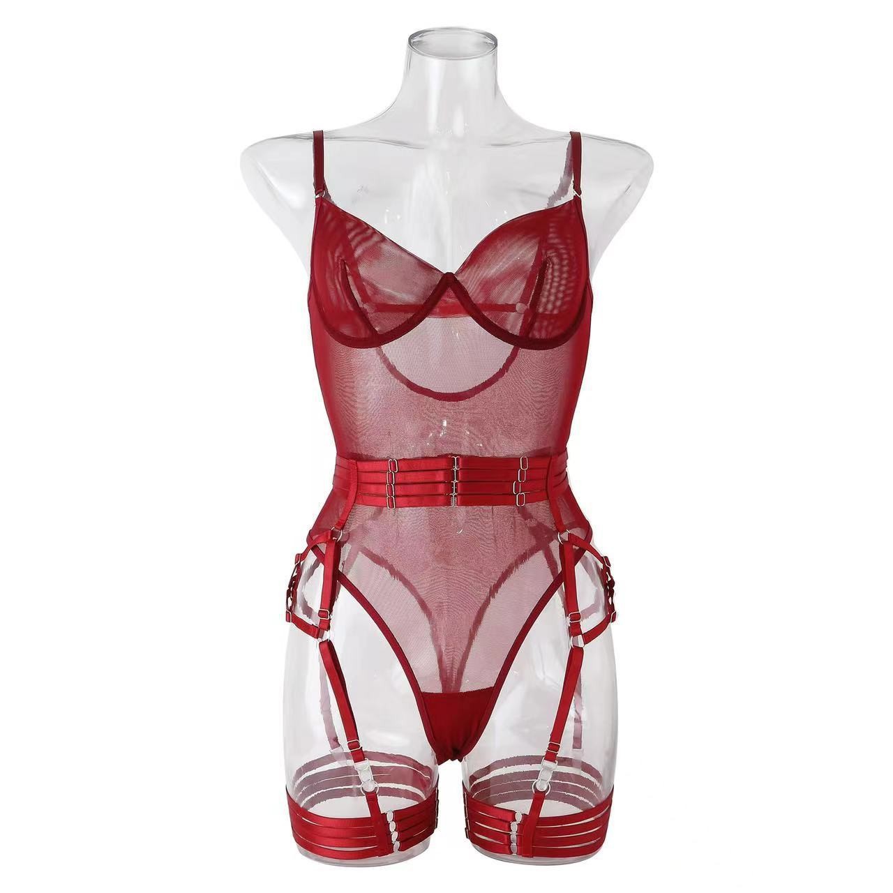 Women’s Lace Bodysuit with Waist Cincher, Leg Loops and Gloves — detail image 11
