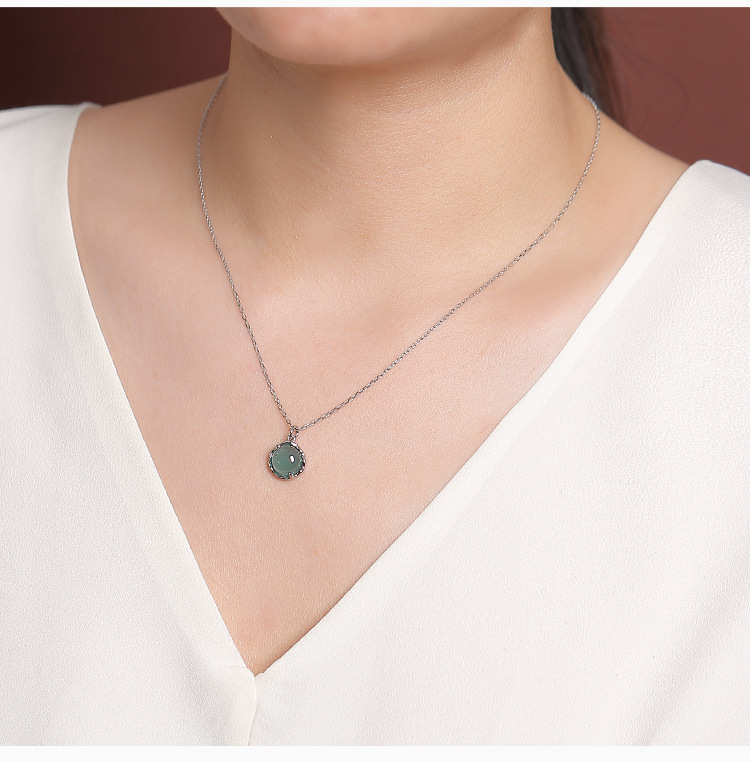 Dây chuyền bạc S925 mạ vàng hồng đính mã não xanh ngọc lục bảo hình học — Kiểu Phỉ Thúy chi tiết 11
