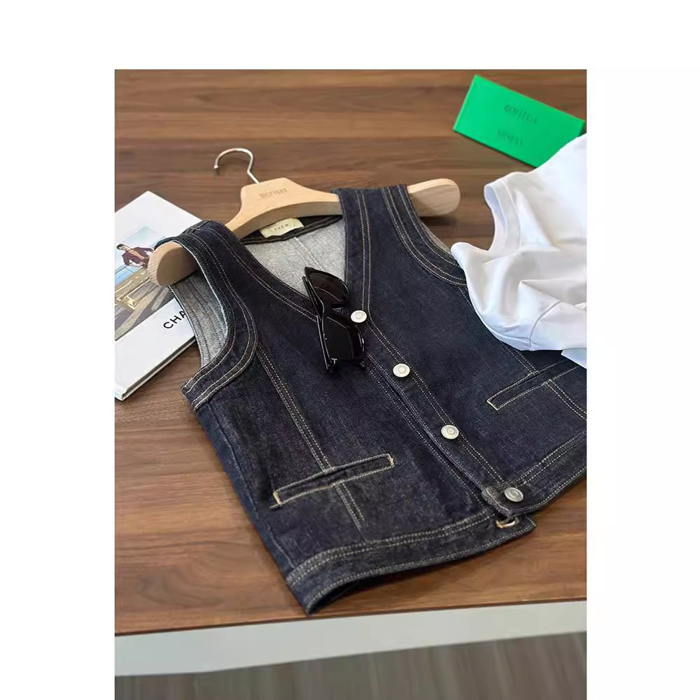 Ask Jane 2024 summer new P designer_fashionable age_Joker slim ladies denim vest women