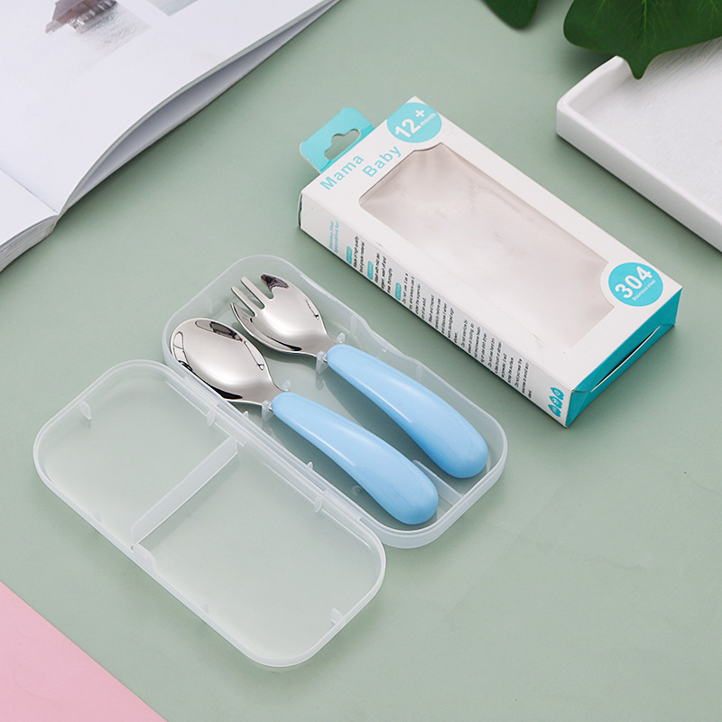 304 acero inoxidable niños cubiertos portátiles juegos de dibujos animados cuchara tenedor cuchara de entrenamiento para bebés cuchara tenedor casera
