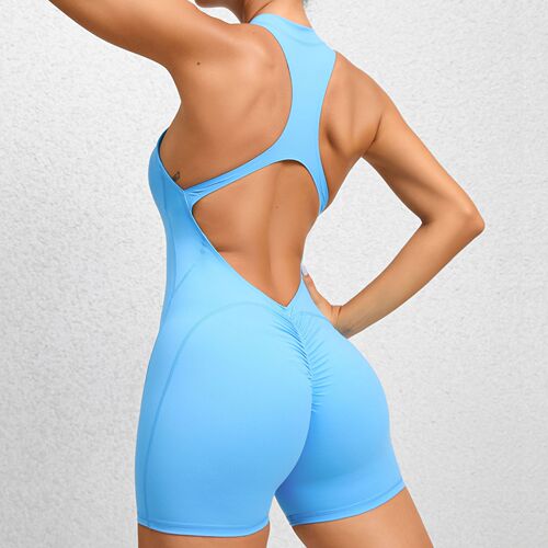 Euro-American No-Elastic Zip Leggings Yoga Pants Peach Butt One-Piece Quick-Dry Pleated Fitness Bodysuit