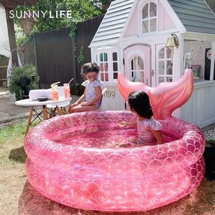 Inflatable Children's Pool Mermaid Kids Backyard Round Pool Cute Raft Paddling Pool Indoor and Outdoor Toddler