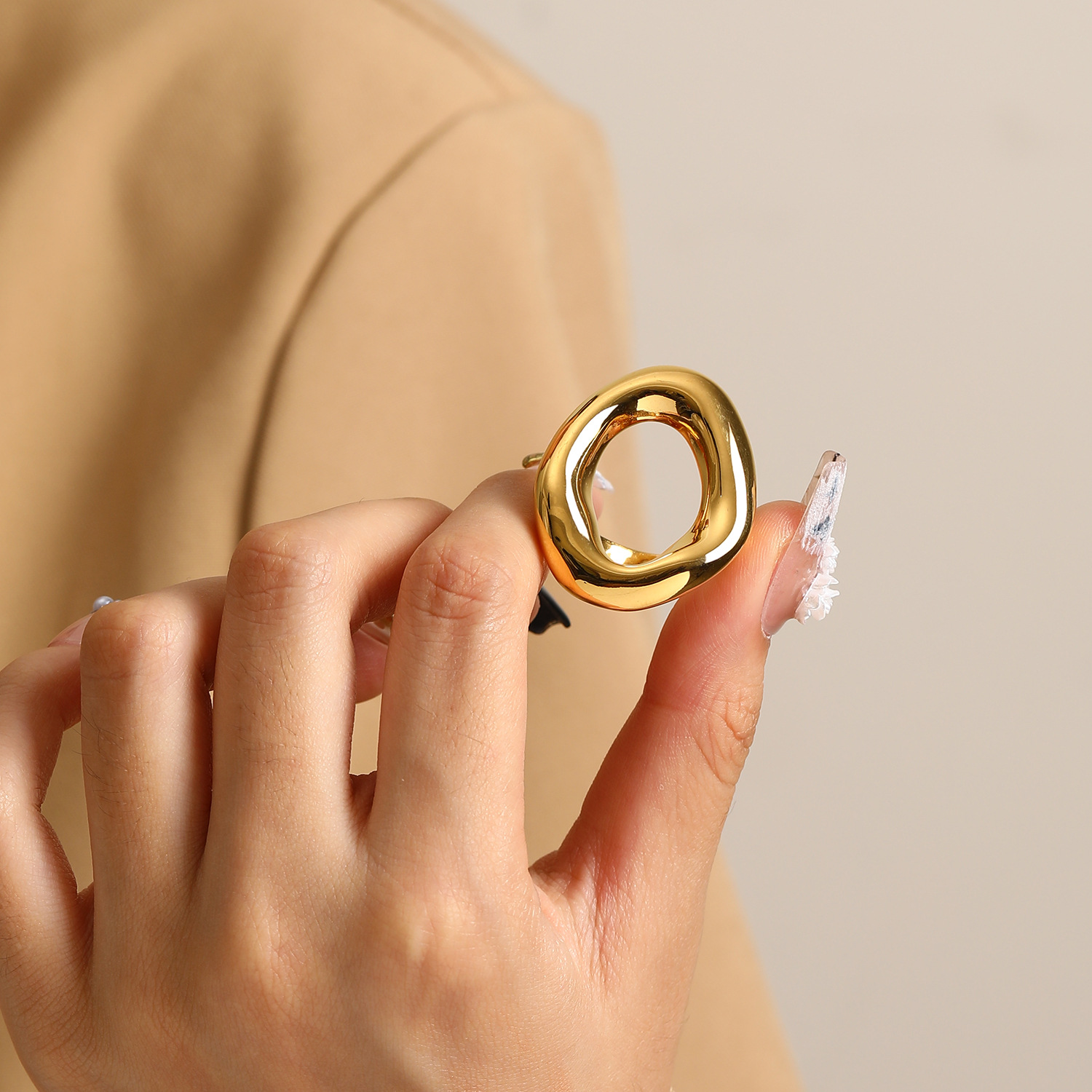 21g Weight Real Gold Plated Plating Material Real Gold Plated Geometric Solid Color 304 Stainless Steel Vintage Style Waterproof Non Tarnish Rings