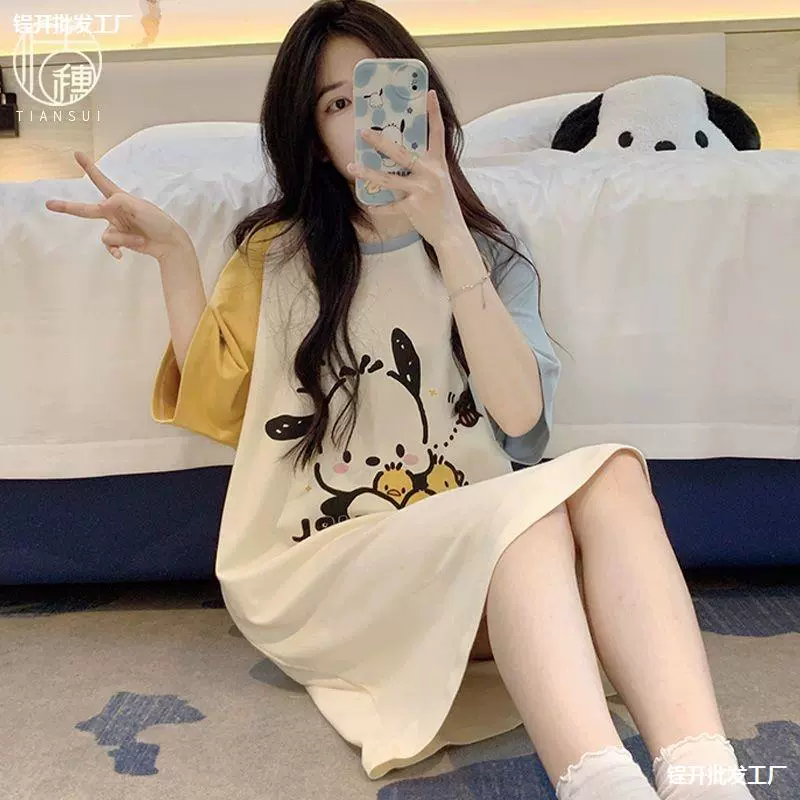 Купите одну ночную юбку бесплатно, летнюю девушку с тонкими рукавами и круглым вырезом