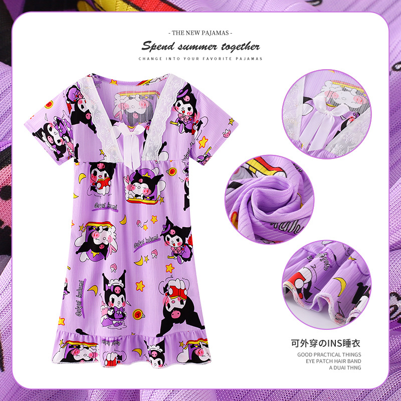 Pijama infantil princesa viento de verano nuevo pijama de niñas manga corta jade Gui vestido de dibujos animados ropa para el hogar