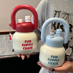 ポット保温カップを持って高颜値ダブルドリンク大容量保温ポット女子ステンレス手持ちストロー大腹カップ