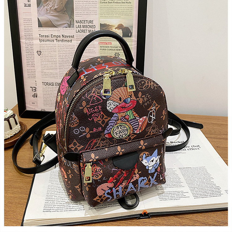 Stylish Graffiti Printed Backpack For Women Cute Bear School Bag_voghion.com