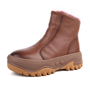 Northeast Wool Snow Boots Women's Fur One-piece Waterproof Non-slip Thickened Warm Winter Leather Middle-aged and Elderly Mother's Shoes