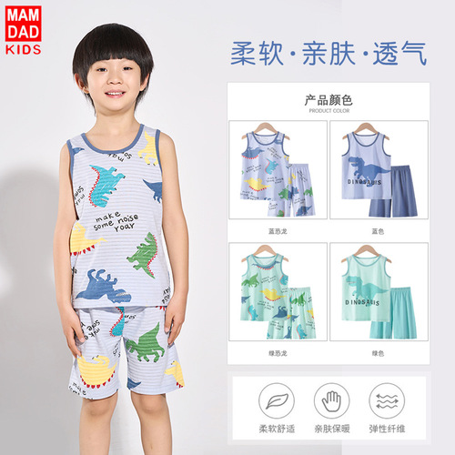 Children's suit summer thin bamboo cotton breathable girls' vest shorts two-piece set  new children's clothing