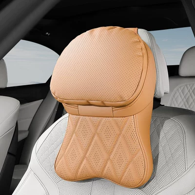Buick Car Pillow Integrated Gl8/Regal/Lacrosse/Verano/Envision Plus/Enclave Seat Neck Pillow (Headrest) - amber-brown-perforated-double-core-headrest-1-pack