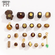 复古贴金属天然沉香文玩手串散珠配珠 隔珠桶珠DIY配饰饰品配件