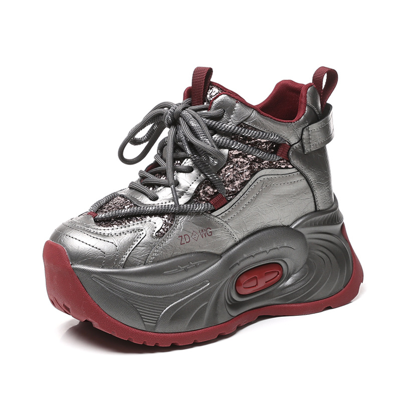 Giày sneaker nữ đế dày tăng chiều cao phong cách châu Âu — Màu đen