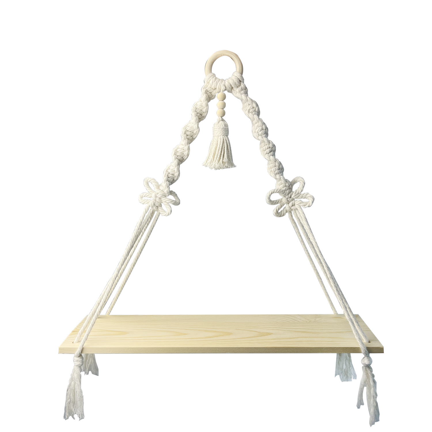 Soporte de etiquetado transfronterizo viento bohemio tejido a mano pared maceta de algodón cuerda tablero de madera estante