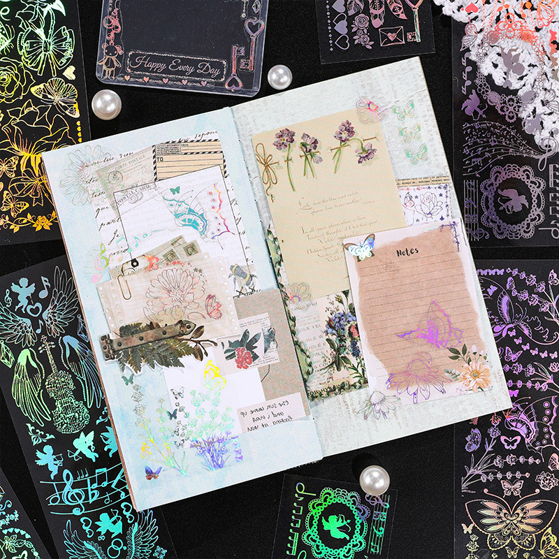 Misteriosa tierra serie vintage caliente plata láser pegatinas DIY diario decoración material impermeable PVC papelería pegatinas