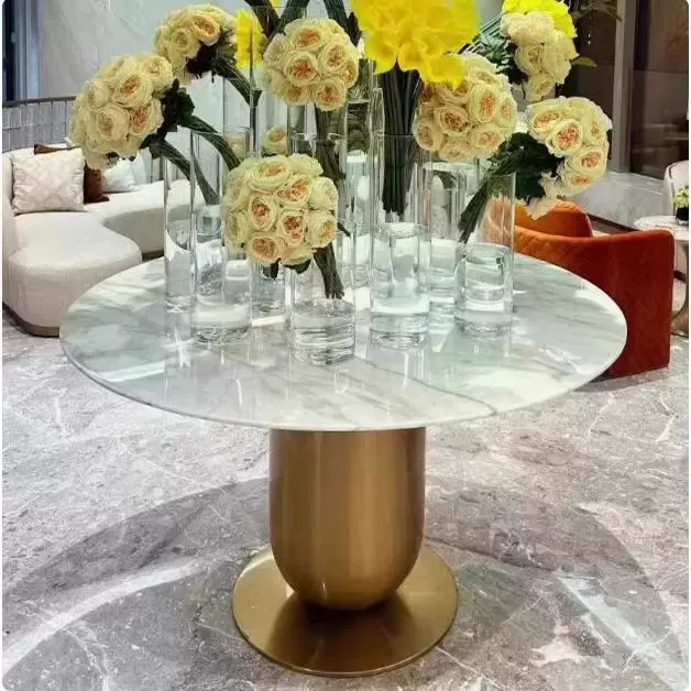 Круглый стол из нержавеющей стали, цветочный стол для вестибюля отеля, офис продаж, декоративный журнальный столик, современный большой круглый стол