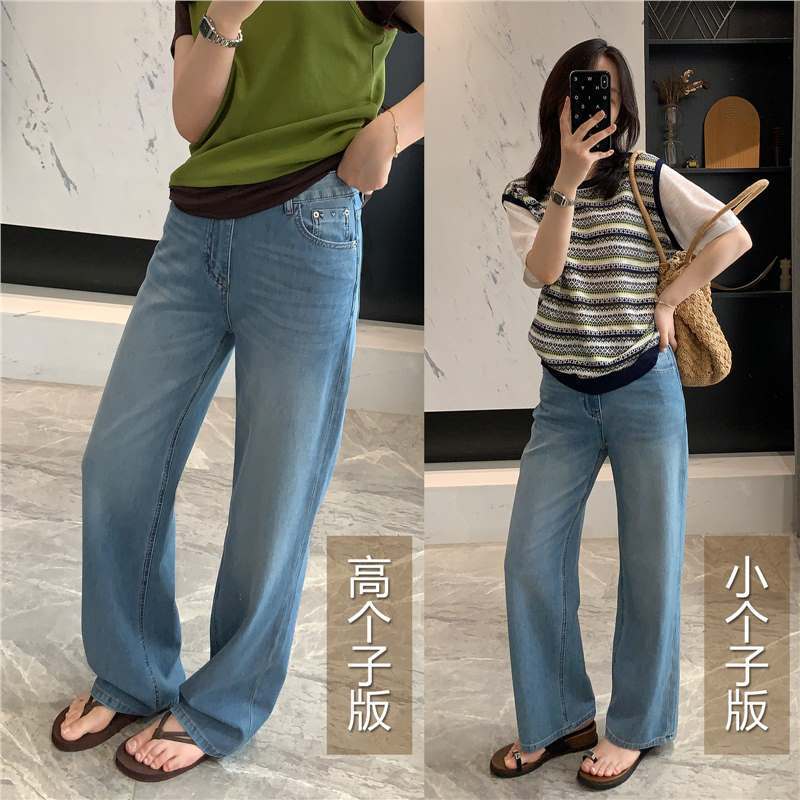 High-Quality Ultra-Slim Narrow Straight-Leg Stretch Jeans, Summer Thin Lyocell Workwear Light Blue Floor-Length Pants for Women