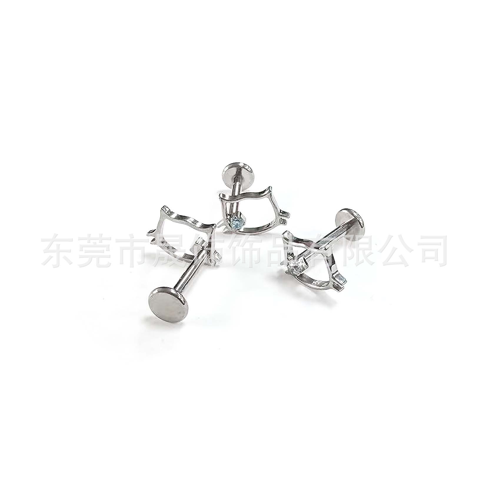 F136 Titanium Alloy 可爱Kitty猫 Openwork 0.9牙 Studded Cubic Zirconia Ear Stud G23 Titanium Labret Stud Piercing Jewelry