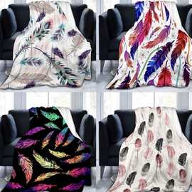 法兰绒毛毯午睡毯羽毛印花毯子四季超柔办公室盖毯跨境批发沙发毯