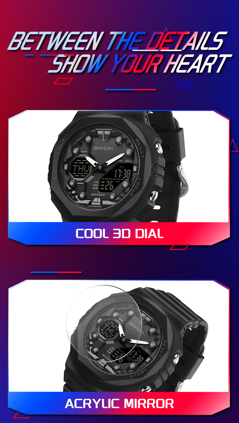 Sanda Sanda 6200 Orologio elettronico Esplosioni Sveglia multifunzionale Orologio impermeabile Orologio Cool Beginning Orologio per studenti delle scuole superiori_voghion.com