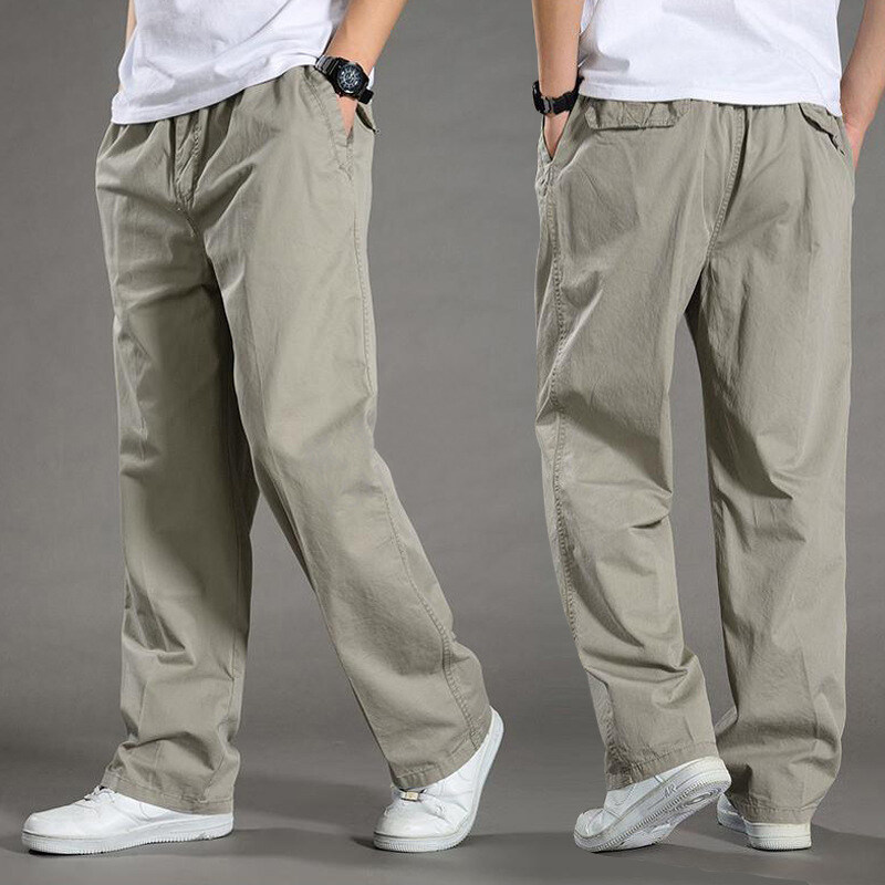Men's Cargo Pants 95% Cotton Loose Casual Pants Autumn Solid Color Cross-Border Pants Fashion Trendy Straight-Leg Plus Size Long Pants