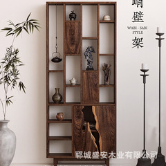 老楡木博古架寂風茶杯多宝閣収納棚実木老木展示棚茶室置物展示棚