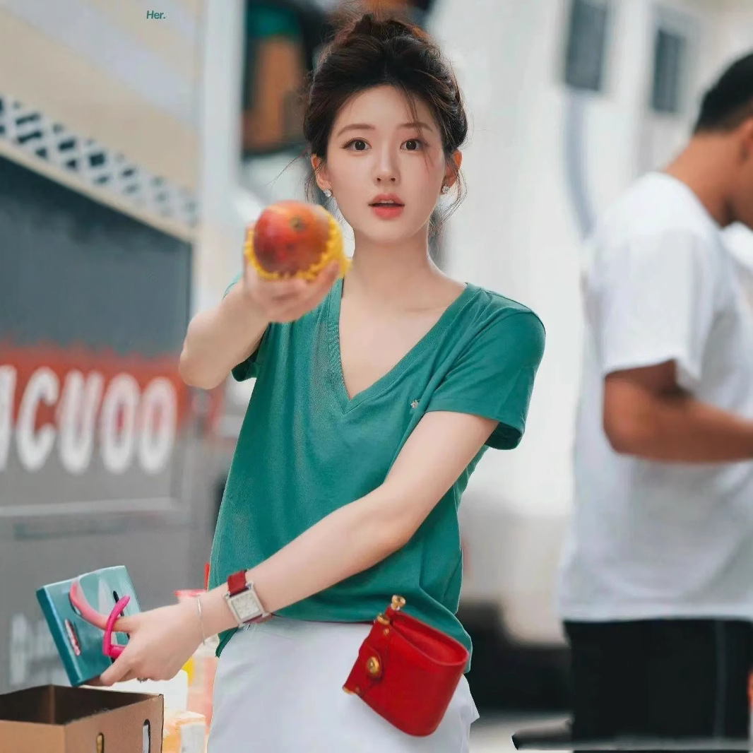 하이 버전 RL 러프 포니 라벨 슬림 핏 퓨어 코튼 V 넥 솔리드 컬러 반팔 티셔츠 자오 루시 동일 스타일 탑베이스 셔츠