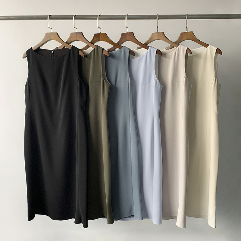 Summer new elegant commuter fashionable simple elegant slimming OL wind boat collar sleeveless acetate fishtail dress