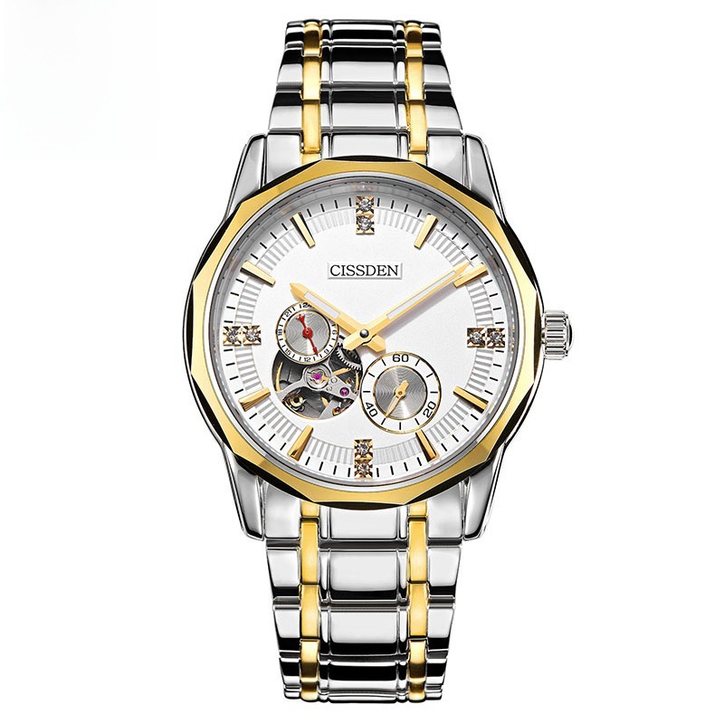 瑞士陀飞轮镂空机械表防水男式手表表盘带夜光腕表男计时经典款