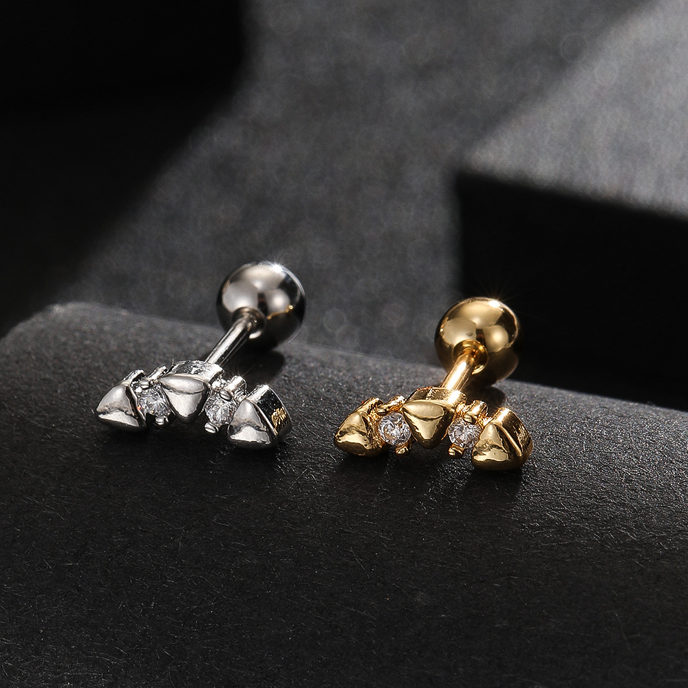 Elegant 18K Gold Plated Titanium Steel Screw Rod Ear Bone Nails Leaf Cross Cartilage Earrings High-End Niche Ear Jewelry detail image 8