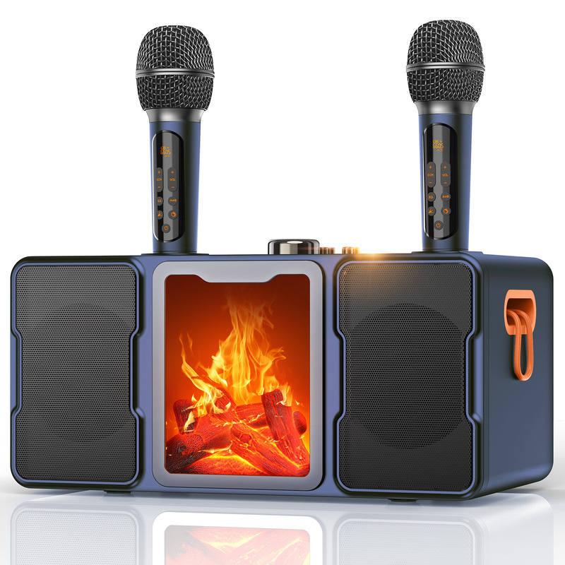 Cross-border Retro Flame Light Wireless Bluetooth Speaker Dual Microphone Karaoke Machine Home TV Projection Subwoofer