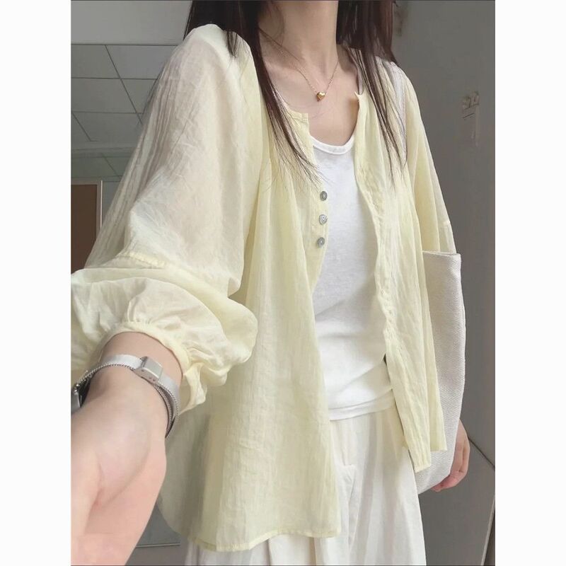 Korean-Style Super Fairy Ins Light Blue New Shirt for Women, Layered Wear, Loose Fit, Versatile, Slimming, Sun-Protective Shirt, Outerwear Cardigan