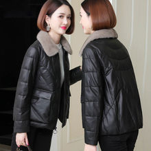 白鸭绒皮羽绒服女绵羊皮水貂毛领短款小个子中年妈妈真皮2024新款