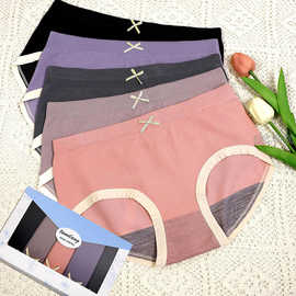 外贸无缝无痕女士内裤少女式中腰透气蝴蝶结性感舒适女生内裤批发