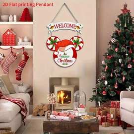 跨境木质圣诞老人装饰 挂墙节日装饰，带“merry christmas”标语