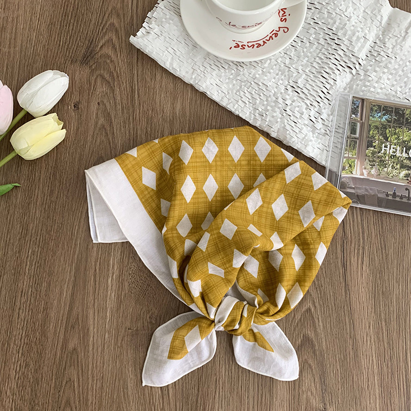 55 pañuelo japonés de algodón y lino, bufanda de seda floral de todo fósforo de verano y otoño, bufanda cuadrada pequeña con cuello, bufanda decorativa fresca fina para mujer